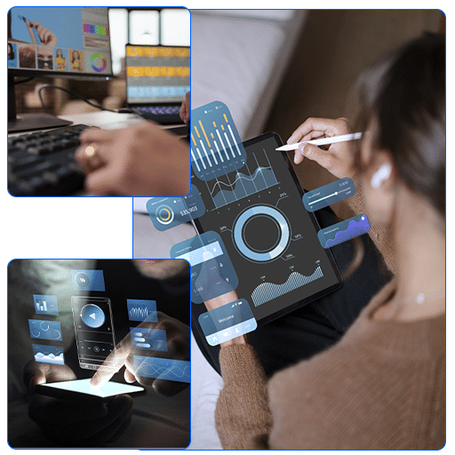 Pessoa utilizando dispositivos digitais para análise de dados e estratégias de tráfego pago.